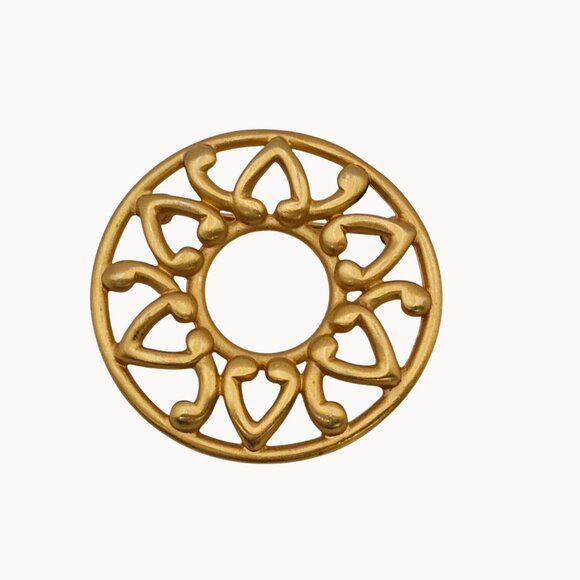 Anne Klein Brooch Gold Tone Round Filigree Mandela Regencycore Classy Pin - Picture 10 of 14